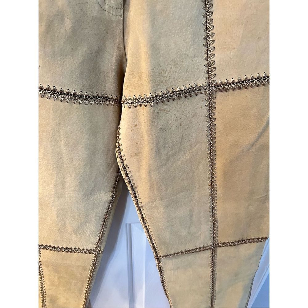 S.M.H. Vintage Tan Suede Crochet Pieced Pants Boho Festival Coachella sz 10 - Picture 4 of 7